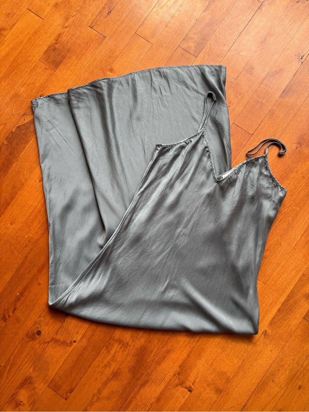 Silk Laundry Silk Slate Gray/Blue Slip Dress with Spaghetti Straps